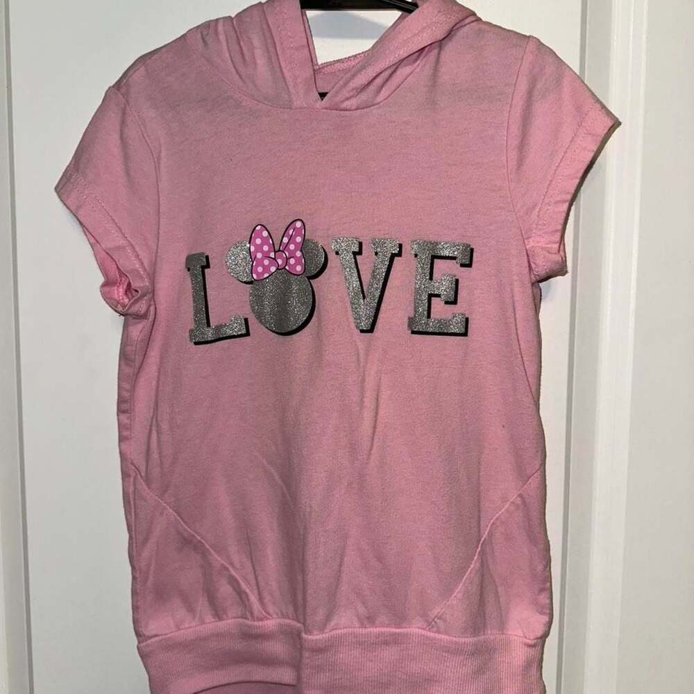 Disney Minnie Mouse LOVE Glitter Short Sleeve Hoodie